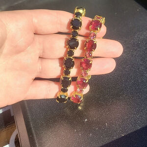 J.Crew Black & Red Rhinestone Crystal Stretchy Gold Bracelets